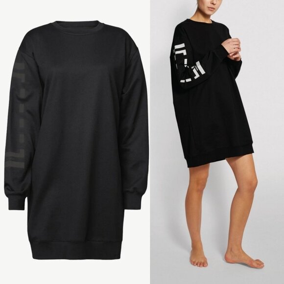 Wolford Logo Sweat Dress Black/Steel Oversized With Logo-Print Day Dress Size S - Picture 1 of 14
